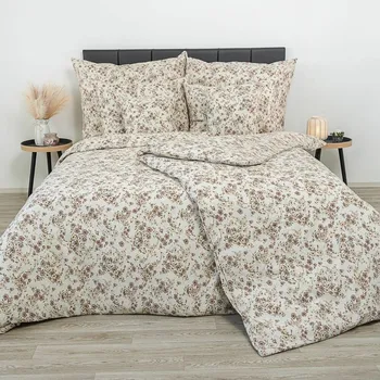 Povlečení Kvalitex Krepové povlečení Kvítí béžová, 220 x 200 cm, 2 ks 70 x 90 cm