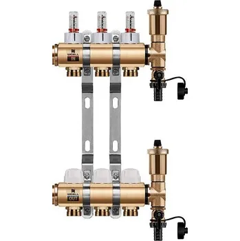 rozdělovač topení Wigell Podlahový rozdělovač WIGELL, 3 okruhy, mosazný + automatické odvzdušňování