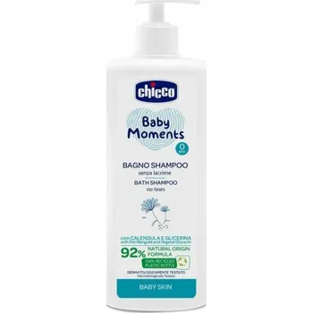 Šampon CHICCO Šampon na vlasy a tělo s&nbsp;dávkovačem Baby Moments 92 % přírodních složek 500 ml