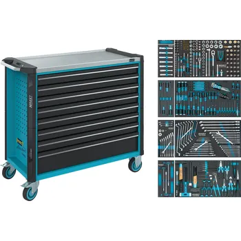 HAZET 179NXXL-8/378, Dílenský vozík Asistent 179NXXL | 378dílný, 7 nízkých + 1 vysoká zásuvka, nerezová pracovní plocha