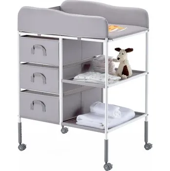 přebalovací pult a komoda Přebalovací pult VEVOR pro děti, přenosná přebalovací stanice se 3 látkovými zásuvkami a uzamykatelnými kolečky, nastavitelná výška, multifunkční přebalovací pult s úložným prostorem, dětský pokoj, šedý