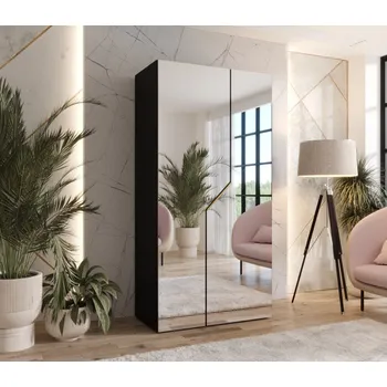 Šatní skříň Šatní skříň 100 cm ELIRA 3 se zrcadlem - černá / zlatý úchyt