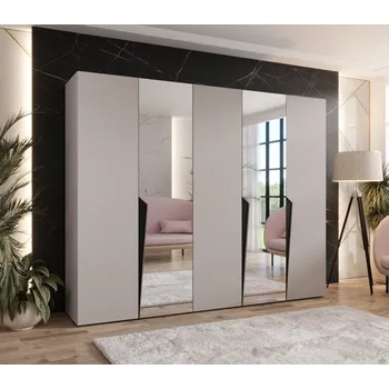 Šatní skříň Široká šatní skříň 250 cm SORAYA 2 se zrcadlem - kašmír / černé úchyty