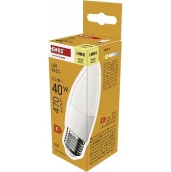 Žárovka EMOS LED žárovka Basic svíčka / E27 / 5,5 W (40 W) / 470 lm / teplá bílá ZL