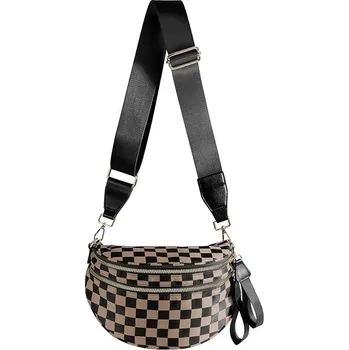 Kabelka Prostorná kostkovaná nylonová crossbody kabelka Ledvinka Kostkované kabelky Peněženky