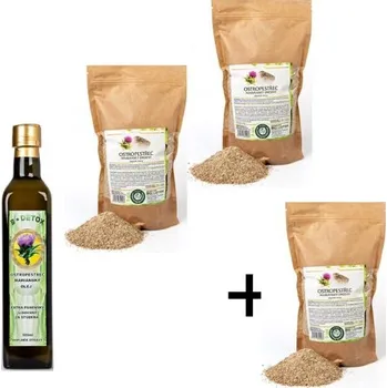 Doplněk stravy 1x Ostropestřecový olej 500ml + 2 + 1 ZDARMA Ostropestřec mariánský DRCENÝ 500g BIO-DETOX