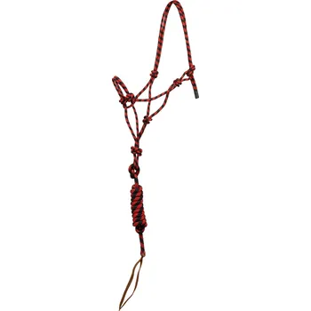 Vybavení pro koně Pool's provazová ohlávka s vodítkem - červená/černá