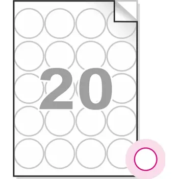 Samolepící etiketa Samolepící etikety, A4, 100ks, (prům.50mm), 20ks/A4 - kulaté