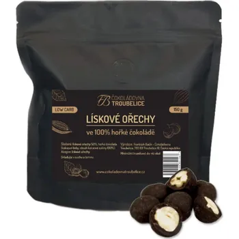 LÍSKOVÉ OŘECHY VE 100% HOŘKÉ ČOKOLÁDĚ LOW CARB 150 g ČOKOLÁDOVNA TROUBELICE