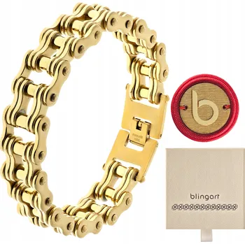 Náramek Pánský náramek pozlacený motorkářský řetěz Moto Chain ocel BLINGART