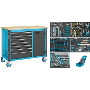 HAZET 179NW-7/314, Pracovní stůl pojízdný Asistent | 314-dílný sortiment, Modrá HAZET, Rozměry 1150x600x964 mm