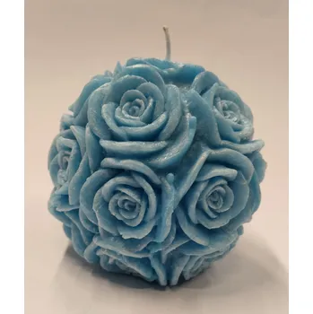 Svíčka Svíčka vonná palmová - Koule růže 9 cm - modrá azurová - ledový vítr