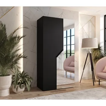 Šatní skříň Úzká zrcadlová skříň 100 cm ELIRA 2 - černá / černý úchyt