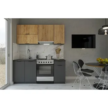 Kuchyňská linka VerDesign CAPRI stylová kuchyně 180, zlatý dub kraft / grafit