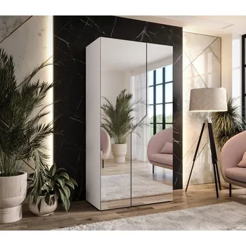 Šatní skříň Šatní skříň 100 cm ELIRA 3 se zrcadlem - bílá / kašmírový úchyt