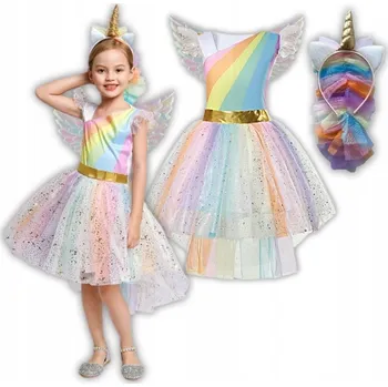 Karnevalový kostým KOSTÝM ŠATY ŠATY KŘÍDLA JEDNOROŽCE 122/128 CM