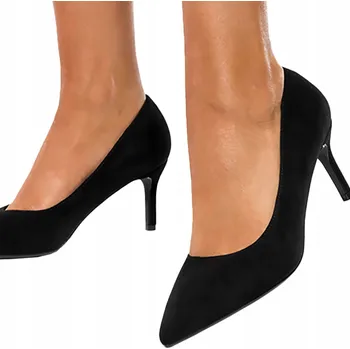 Dámské lodičky LODIČKY NA JEHLÁCH DÁMSKÉ ŠPIČATÁ ŠPIČKA KOŽENÁ STÉLKA KLASICKÉ ČERNÉ vel. 41