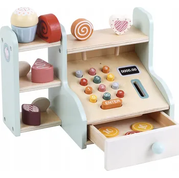 Dřevěná hračka Vzdělávací Hračka DŘEVĚNÁ POKLADNA pro děti PROMIS Shop Fun