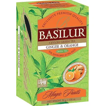 Čaj MAGIC FRUITS GINGER & ORANGE - ZÁZVOR A POMERANČ - zelený porcovaný čaj - přebal 25 x 1,5 g BASILUR