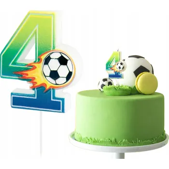Dortová svíčka SVÍČKA FOTBALOVÝ MÍČ ČÍSLICE 4 ČTYŘI ZELENÉ DEKORATIVNÍ SVÍČKY NA DORT