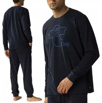 Pánské pyžamo ATLANTIC NMP-378 pánské pyžamo volného střihu s dlouhým rukávem SVÍTÍCÍ POTISK - XL