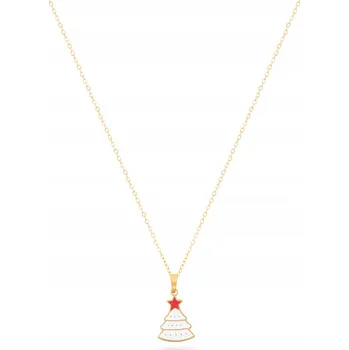 Náhrdelník Vánoční náhrdelník stromeček zlatý jemný s červenou hvězdou Xmas