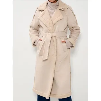 Dámský kabát Sinsay - Kabát s kožíškem - béžová - 609FH-02X - 609FH-02X-S