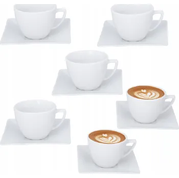 Sada 6x Šálek Bílý Classic Lubiana 280 ml s podšálkem 15 cm