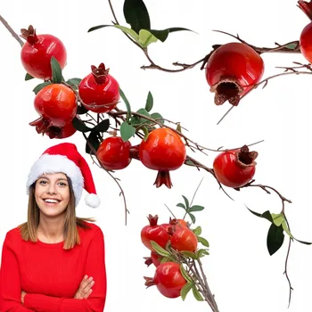 Vánoční dekorace DEKORAČNÍ VĚTVIČKA S GRANÁTOVÝMI JABLKY 95 CM – PŘÍRODNÍ VÁNOČNÍ DOPLNĚK