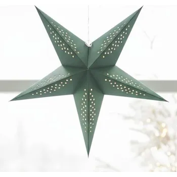 HVĚZDA ZELENÁ se světlem na zavěšení papírová