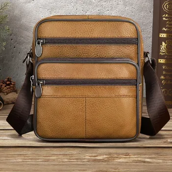 Kožená taška přes rameno v retro stylu - světle hnědá