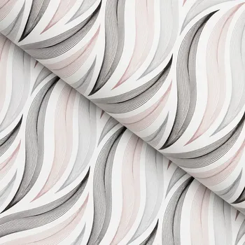 ubrus PVC ubrus Šedo-černo-vínové designové vlnky na bílém PV-199 - metráž š. 140 cm