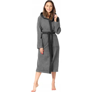 Dámský župan Dámský župan Froté s kapuce, teplý dámský župan LA-191 Šedá/Černá XXL