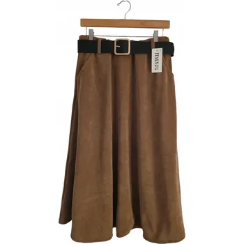 Dámská sukně Sukně manšestrová Margo karamelová s páskem – podzimní midi S/M