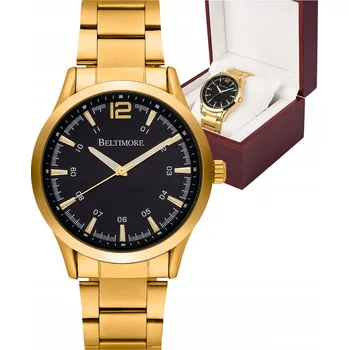 Hodinky Pánské hodinky náramek velký pevný zlatý křemenný krabička Beltimore