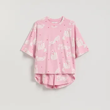 Reserved - Dvoudílná pyžamová souprava s potiskem kočky - růžová - 036HQ-30X - 036HQ-30X-L