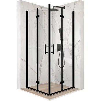 Sprchový kout čtvercový otevírací černý 80x80 cm sklo 6 mm + povrchová úprava