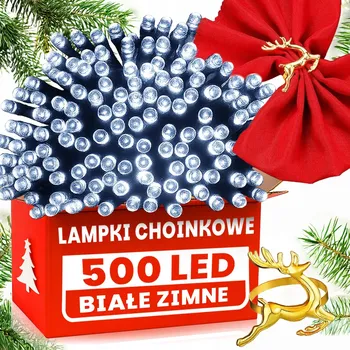 Vánoce STYLOVÉ VÁNOČNÍ OSVĚTLENÍ NA STROMEČEK 500 LED STUDENÁ BÍLÁ VENKOVNÍ/VNITŘNÍ VÁNOČNÍ +