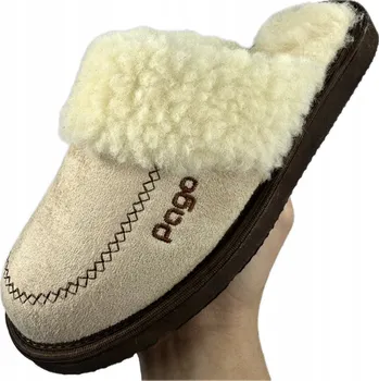 Dámská obuv Teplé Dámské Pantofle z Přírodní Merino Vlny Domácí Obuv Béžové Pago