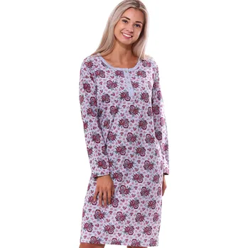 Dámské noční prádlo Šedá a červená noční košilka pro plnoštíhlé ženy či dívky růžičkový celovzor 1C3717 šedá xl
