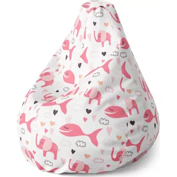 Sedací pytel Sablio Sedací vak Pear Růžové rybky a sloni: 140 x 100 x 25 cm
