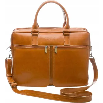 Solier Pánská kožená taška na notebook 17 palců, aktovka přes rameno, světle hnědá