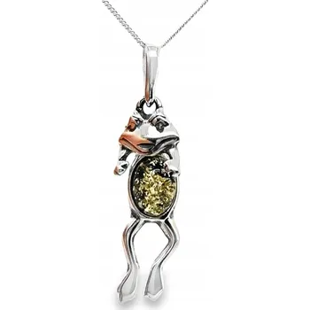 Přívěsek Wisiorek srebrny se zeleným jantarem ORIGINÁLNÍ stříbrný ZÁVĚSEK ŽÁBA