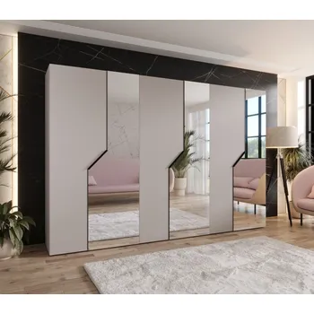 Šatní skříň Široká zrcadlová skříň 300 cm ELIRA 2 - kašmír / černé úchyty