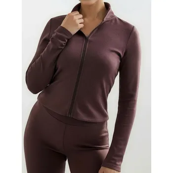 Dámská mikina Sinsay - Krátká rozepínací mikina se stojáčkem Gym Hard - tmavě hnědá - 089GZ-89X - 089GZ-89X-M