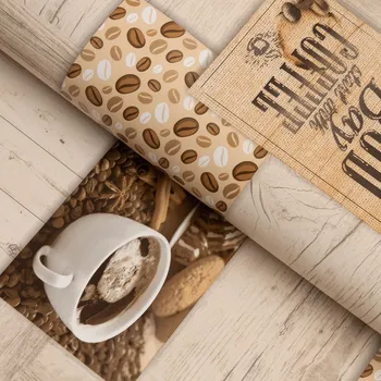 ubrus PVC ubrus Káva na světle hnědém dřevodekoru PV-200 - metráž š. 140 cm