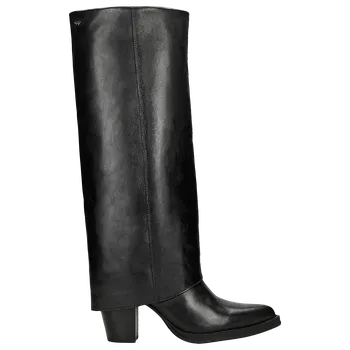 Dámské kozačky Černé Kožené Kozačky Na Podpatku Se Širokým Holínkem Wojas 7113751 41