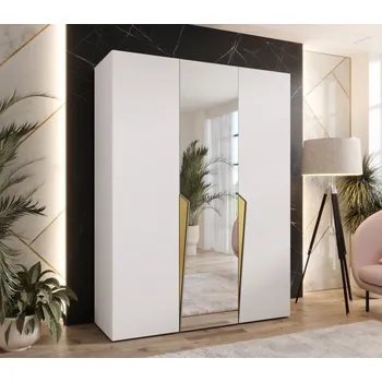 Šatní skříň Elegantní skříň 150 cm SORAYA 2 se zrcadlem - bílá / zlaté úchyty