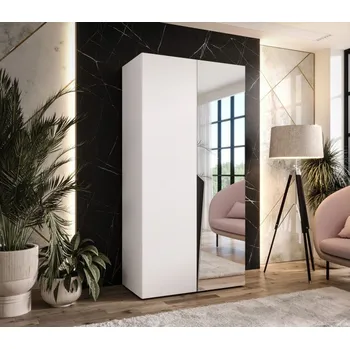 Šatní skříň Šatní zrcadlová skříň 100 cm SORAYA 2 - bílá / černý úchyt