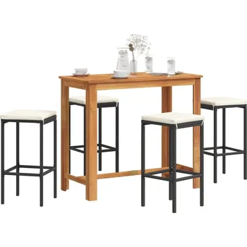 Zahradní sestava vidaXL 5dílný zahradní barový set masivní akácie a polyratan [3295283] Barva: Černá